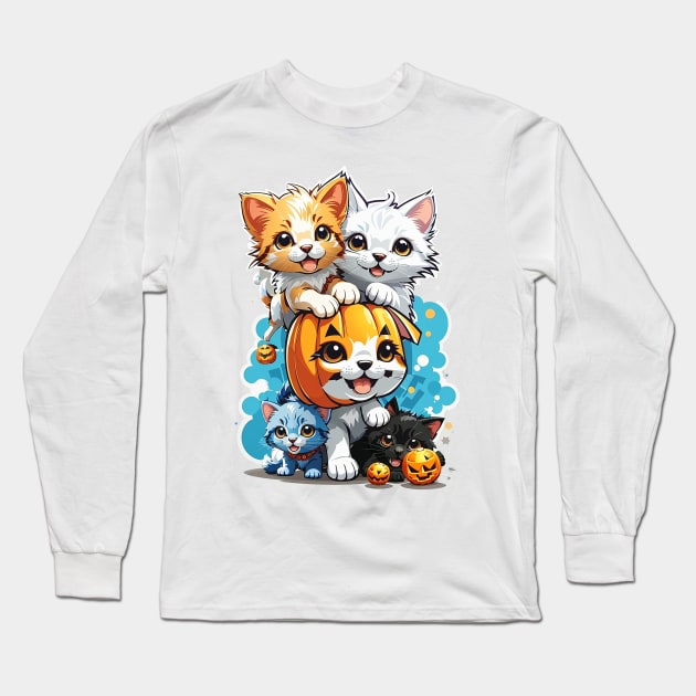 Kawaii Kittens And Dogs Playing Long Sleeve T-Shirt by AySelin